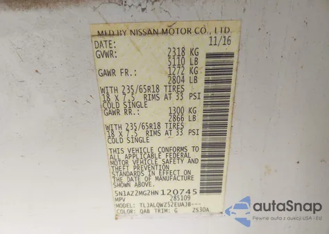 2017 Nissan Murano Sv from USA, damaged, VIN 5N1AZ2MG2HN120745